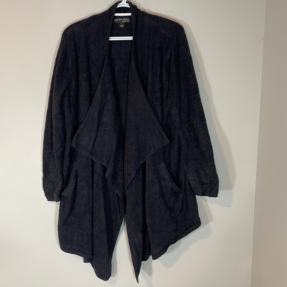 Barefoot Dreams CozyChic Lite Waterfall Cardigan Black‎ 1X Open Front 903 READ